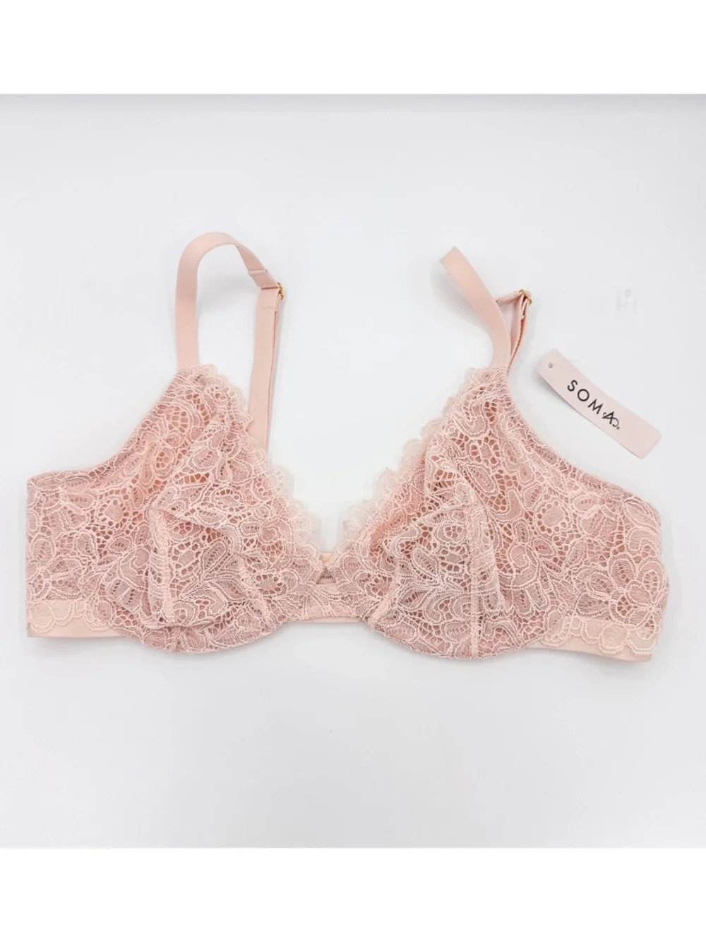Soma Peach Blossom Unlined Lace Plunge Bra